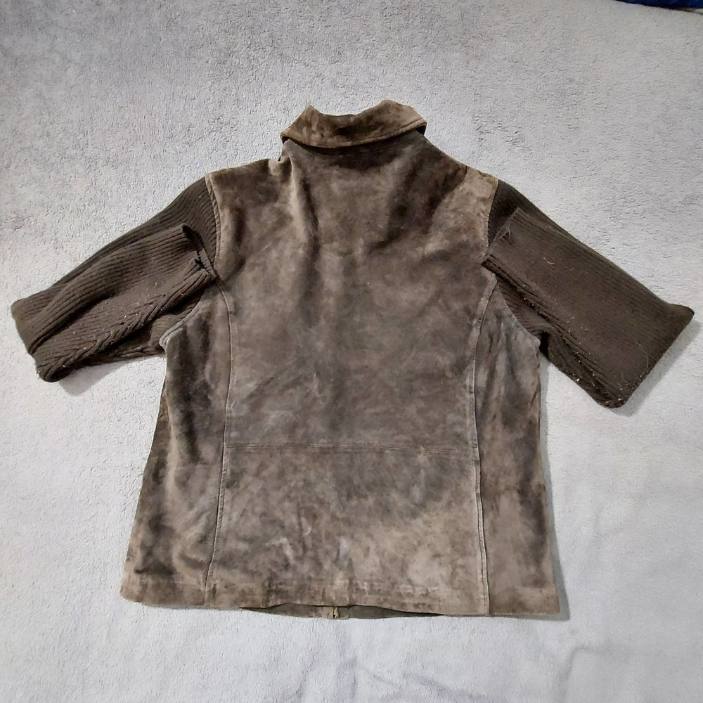 Fabio Coat Womens XL Vtg 80s Brown Genuine Leather Jacket Acrylic Long Sleeve - Picture 2 of 6